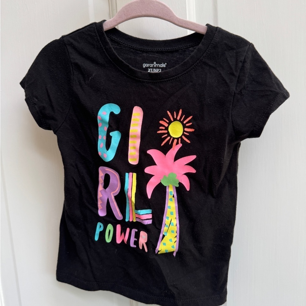 Garanimals 2T Neon Black and Pink Short Sleeve Tee Shirt Blouse Girl Power
